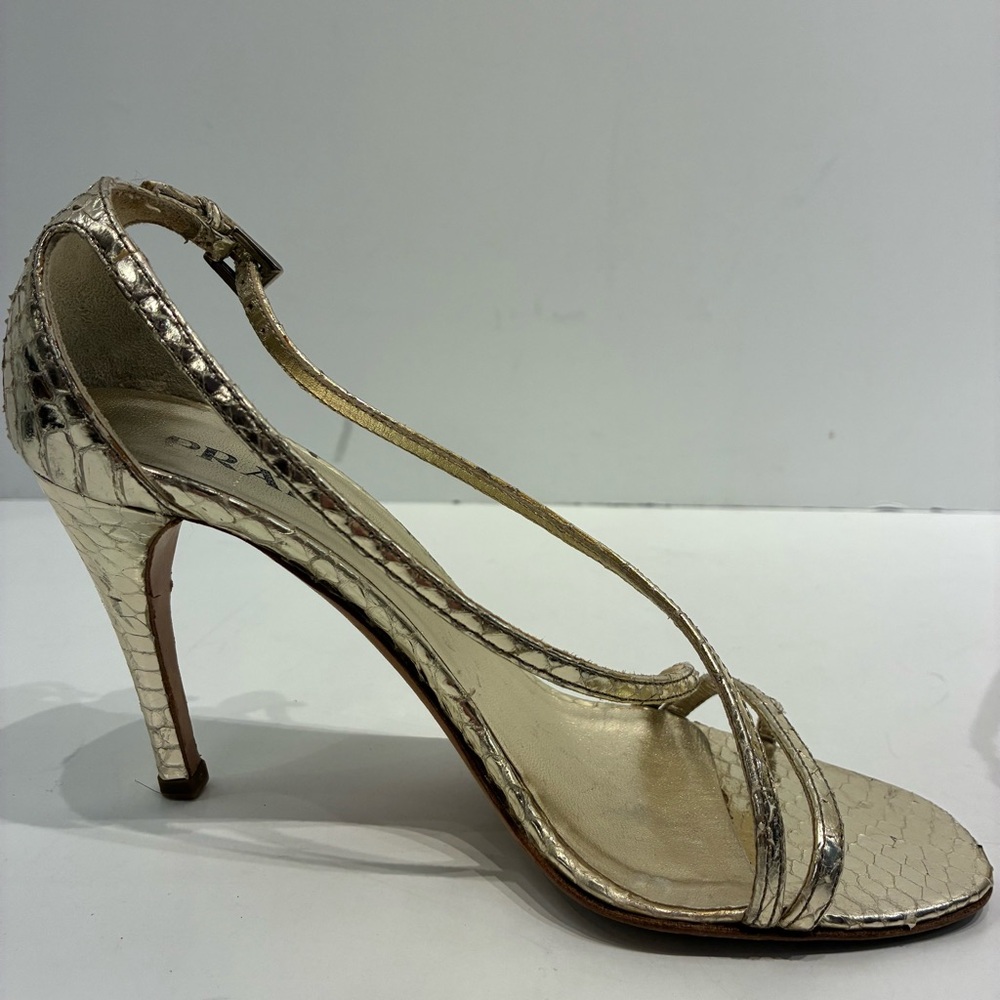 Prada Vintage Y2K Gold Snake Skin Open-toe Pumps Eu 35 US 5 - Picture 8 of 13
